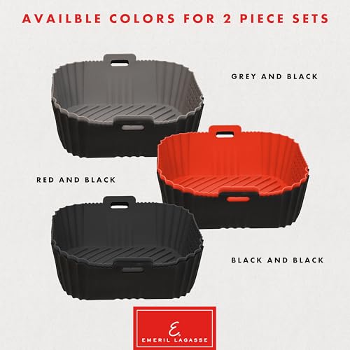 Reusable Silicone Air Fryer Liners for Emeril Lagasse Air Fryer Oven – Non-Stick Reusable Air Fryer Basket Liners – Dishwasher Safe – 9 x 7 x 3 Inch – 2 Pack – Black/Red - image 4