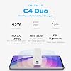 Innergie C4 Duo 45W GaN Dual-Port Foldable Power Adapter + C-T USB-C 1.5m Cord with Universal Laptop Connector Tips to Fit Most Laptop, Multi PC Connectors for Compatible with iPhone 15, iPad, MacBook