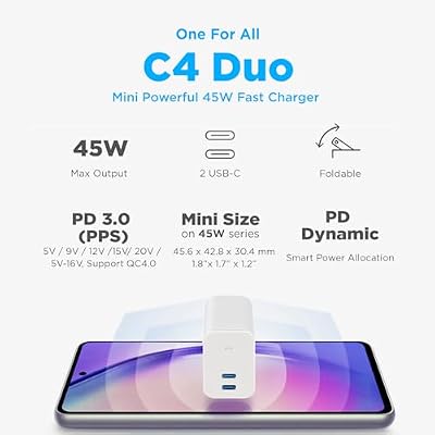 Innergie C4 Duo 45W GaN Dual-Port Foldable Power Adapter + C-T USB-C 1.5m Cord with Universal Laptop Connector Tips to Fit Most Laptop, Multi PC Connectors for Compatible with iPhone 15, iPad, MacBook