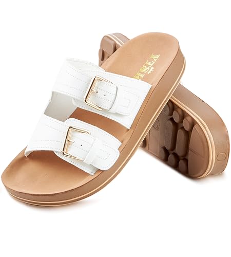 Leather Flat Sandals Beach Essentials Womens Sandals with Adjustable Buckle Memory Foam Vacation Slides for Women Footwear4