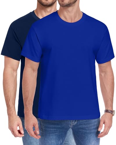 wirarpa Men's T-Shirts 100% Cotton Crewneck Short Sleeve Tees Casual Plain Mens T Shirts,Navy Bright Blue Size 2XL