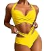 AMhomely Maillot de bain pour femme - Imprimé tropical hawaïen - Soutien-gorge à volants - Taille haute, Jaune (01), M