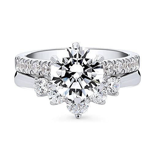 BERRICLE Sterling Silver 5-Stone Wedding Engagement Rings 2 Carat Cubic Zirconia CZ Solitaire Ring Set for Women, Rhodium Plated Size 4-102