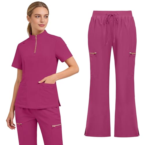 Gargey Scrubs for Women - Zip Front Top & Flare Pant Stretch Nursing Women’s Scrubs Set Medical Uniform - image 1