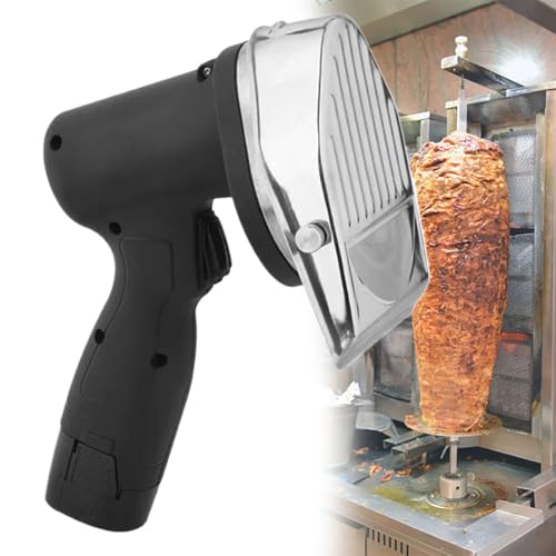 Beachtiful Cortadora de Kebab Turca Comercial con 2 Cuchillas, Cuchillo Eléctrico de Kebab de 80W, Cortador Gyro Shawarma de 60 kg por Hora (2 Baterías de 2000mAh)