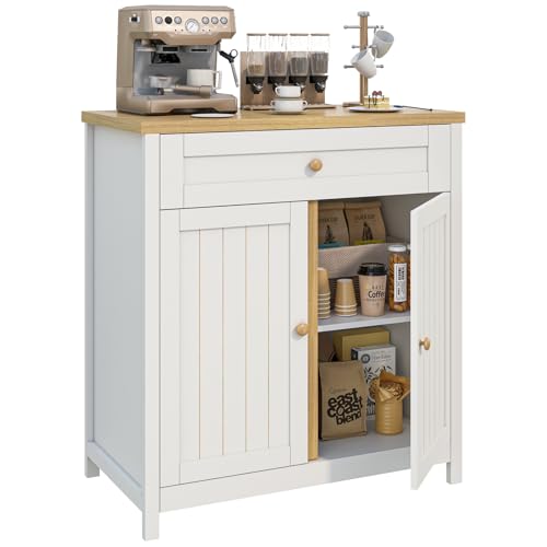 Image of Viaozutis Storage Cabinet,Coffee Bar Cabinet, Kitchen Storage Cabinet, Modern Farmhouse Buffet Sideboard with Drawer, for Kitchen, Dining Room, Entryway(White)