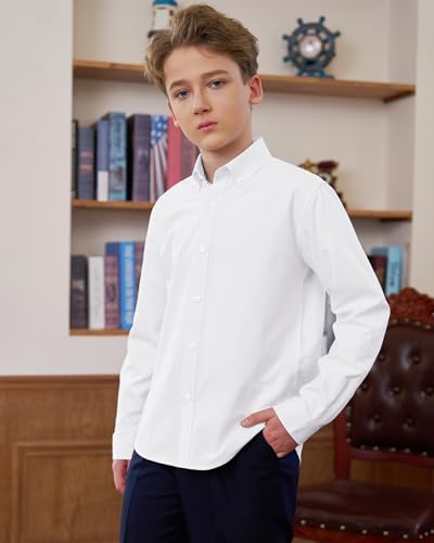 J.VER Boy's Long Sleeve Oxford Dress Shirts Solid Casual Button Down Collar Shirt Kids Formal Uniform Tops4