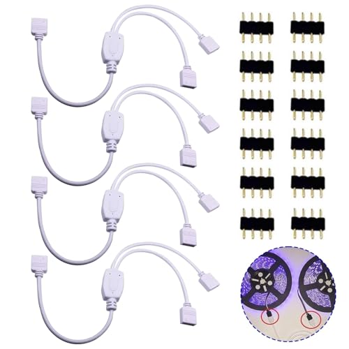 Lot de 4 câbles répartiteurs LED RVB, connecteurs de bande lumineuse LED à 4 broches, 1 à 2 câbles de connexion d'angle ruban 4 broches et répartiteur...