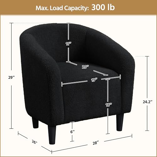 Yaheetech Black Boucle Accent Barrel Chair - Cozy Sherpa Armchair for Living Room, Bedroom, Office, and Reception Room