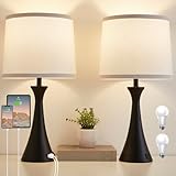 Hikczc Touch Lamp for Living Room Bedroom, 21' Table Lamps Set of 2 with USB C+A Ports and White Lamp Shades, Touch Bedside Lamps for Nightstand with 3 Way Dimmable, 2 LED Bulbs Included