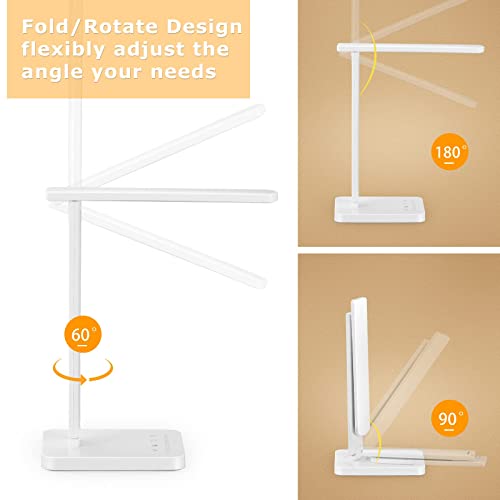 GOMYHOM LED Desk Lamp, Dimmable Eye-Protecting Table Lamp with USB Charging Port, 5 Lighting Modes with 10 Brightness Levels, Collapsible LED Desk Light for Home Office, Study, Bedroom (White)… - Image 6