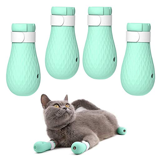 ASOCEA 4 PCS Anti-Scratch Cat Foot Shoes Silicone Pet Grooming Scratching Restraint Booties Kitten Cat Claws Cover for Home Bathing, Shaving Checking Treatment