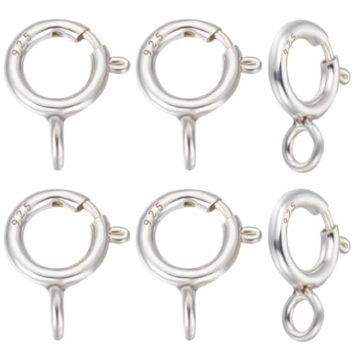 Beebeecraft 1 Box 20Pcs Spring Clasps 925 Sterling Silver Round Clasps with Loop 2mm for Necklace Bracelet Jewellery Making Findings