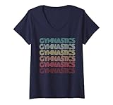 Womens Retro GYMNASTICS Vintage Tumbling Flipping Gymnast Tumble V-Neck T-Shirt