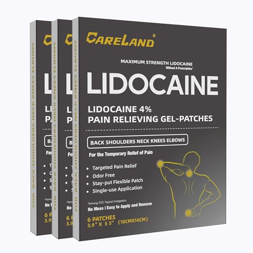 CARELAND Lidocaine Gel Patch, 18 Count Maximum Strength Pain Patches for Muscle Relief in Neck Knee Back and Shoulders Unscented Numbing Patch for Soothing Nerves, Joints