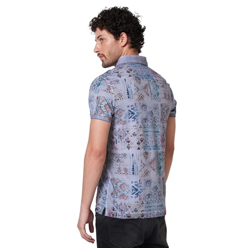 Image of Spykar Men's Slim Fit Ribbed Collar Half Sleeve Printed Casual T-Shirt