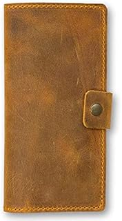 PEGAI Leather Checkbook Cover - Distressed Leather Checkbook Wallet, Checkbook Case - CLARK (FBA) (Cinnamon Brown)