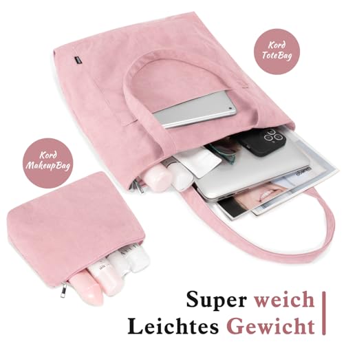 GASSDA Handtasche Damen Groß Shopper Tasche Damen Cord Tasche Tote Bag mit Reißverschluss für Arbeit Einkaufen Fitness Reisen (A-Blassrosa)