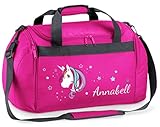 Mein Zwergenland Sporttasche Kinder personalisierbar 26L, Kindersporttasche mit Name und Einhorn Bedruckt in Fuchsia