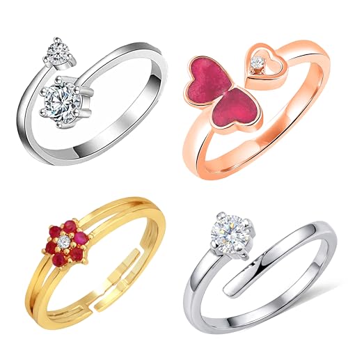 Image of Mahi Colorful Crystsal Studded Adjustable Finger Ring Combo for Women (PACO1105158PR)