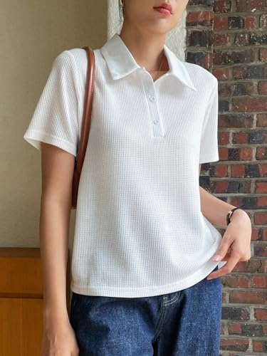 Image of Leriya Fashion Women's Summer Polo T-Shirt - Lightweight Breathable Short Sleeve Collared T-Shirt, Casual Loose Fit Everyday Top for Women