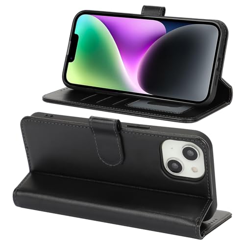 Image of for iPhone 14 Case Wallet with Card Holder,for iPhone 13 Wallet Case for Women Men,PU Leather Shockproof Magnetic Buckle Stand Flip Phone Case-Black