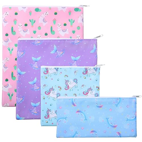 Paterr 4 Pcs Sandwich Bag Reusable Zipper Snack Bags Washable Food Safe Lunch Bags for Kids Students Adults Food (Unicorn)