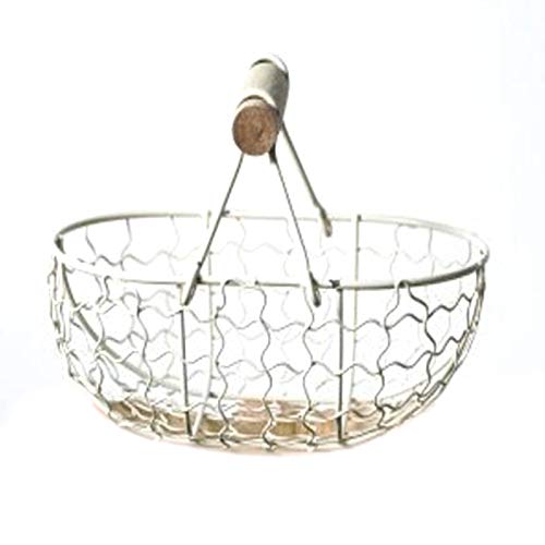 Stuurvnee Cesta de almacenamiento de metal con asa de madera, multifunción, portátil, para frutas y verduras, práctica cesta de almacenamiento