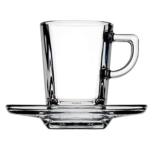 Pasabahce Carre' Servicio Tazas Cefé con Plato, Vidrio, Transparente, 6 Piezas