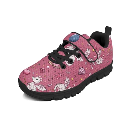 Retro Theme Girls Athletic Shoes with Hook and Loop Cute Print Breathable Mesh Tennis for Little Kid/Big Kid US 10.5-2.5