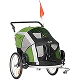 Pawhut 2-in-1 Hundeanhänger klappbar Haustier Fahrradanhänger Hundetransporter Hunde Fahrrad Anhänger Oxfordstoff atmungsaktiv Metall Oxford Gewebe Grün+Silber 150 x 82 x 108 cm