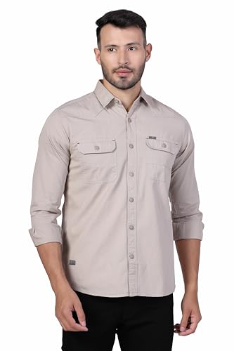 Image of Men's Cotton Twill Utility Shirt | Full Sleeve Button-Down Casual Shirt | Dual Chest Pockets | Comfortable Regular Fit | Everyday Wear