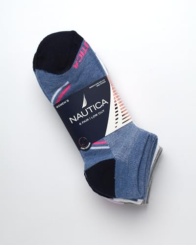 Image of Nautica Womens No Show Athletic Low Cut Socks 6 Pack | Moisture Wicking Dri-Motion Fabric, Cushioned Key Areas, Banded Arch Support, No Show Low Cut, Shoe Size 4-10