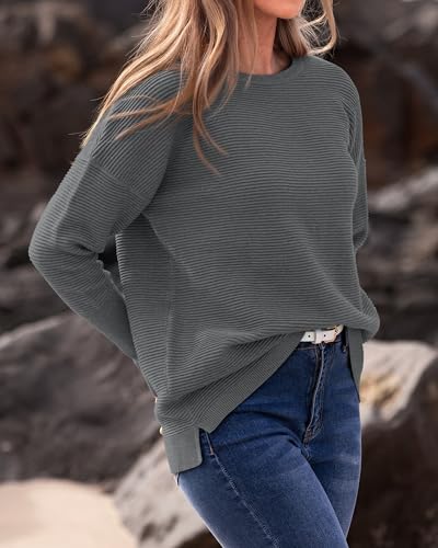 BTFBM Fall Sweaters for Women 2025 Casual Long Sleeve Sweater Striped Loose Fit Pullover Tops