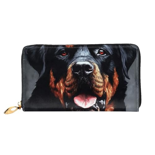 Cool Rottweiler Dog Art Women Wallets Leather Zip Around Clutch Purses Waterproof Credit Card Holder With Phone Holder Ladies Travel Coin Purse