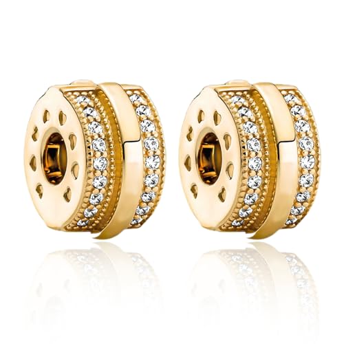 2Pcs Clip Charms for Bracelets 925 Sterling Silver with Cubic Zirconia Shell Pink Pavé Family Always Stopper Birthday Christmas Jewelry Gifts for Women