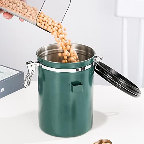 HiKupa 1.5L Airtight Coffee Canister with Scoop, Stainless Steel Airtight Jar Built in Valve and Date Tracker, Storage Container for Coffee Ground Tea Sugar Food and Flour (Black)