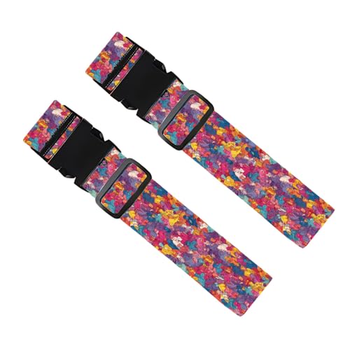 Image of 2 Pack Luggage Straps for Suitcases, Adjustable Travel Belt with Buckle, 2 inch Wide Heavy Duty Suitcase Straps for Summer Vacations, Graduation Trips, Vibrant Graffiti Collage Pattern, Multi