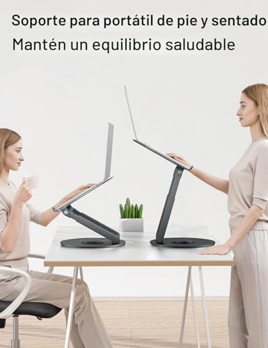 Miniatura 3 de Tounee Soporte Portátil Altura Ajustable De Hasta 21 Pulgadas, Soporte Ergonómico Ordenador Portátil Con Base Giratoria De 360 Grados Laptop Stand Compatible Con Todas Las Portátiles De 10-17 , Gris