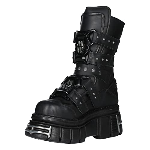 New Rock Boots M-MET422-S1 Unisex Metallic Black Leather Platform Gothic Boots4