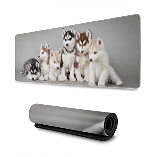 Siberian Husky valpar spelmusmatta, lång utökad XL musmatta skrivbordsdyna, stora halkfria gummimusdynor sydda kanter, 80 cm x 30 cm
