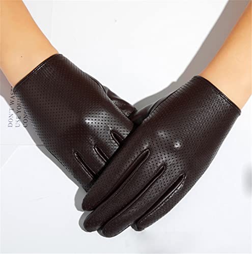 Pokem&Hent Hombres y mujeres de piel de oveja pantalla ojal transpirable fino motocicleta conducción guantes mujeres marrón L Cover