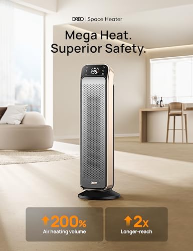 Dreo 25 Portable Space Heater for Large Rooms - Remote, 3 Modes, Safety Features - Gold