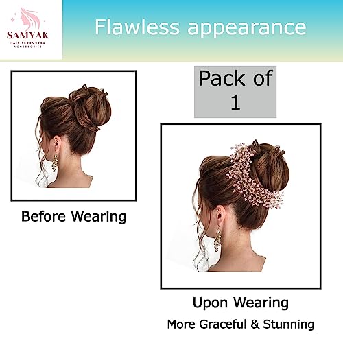 Image of Samyak Crystal Pearl Hair Vine Tiara Headband Headdress Hair Jewellery /Hair pin /Bun Clip For Bridal Wedding Functions Bridesmaid (Baby Pink)