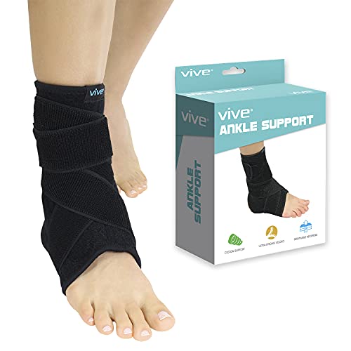 Vive Sprained Ankle Brace for Women, Men - Right or Left Compression Foot Immobilizer Support - Basketball, Volleyball Neoprene Stabilizer Wrap Protector - Tendonitis, Heel Spur, Running Feet Sprain