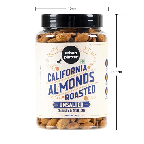 Image of Urban Platter Roasted Unsalted California Almonds, 500g (Healthy Snack, Perfectly Roasted Almonds, Grade A, Badam)