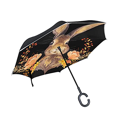 Parapluie réversible lapin résistant aux UV et coupe-vent double couche
