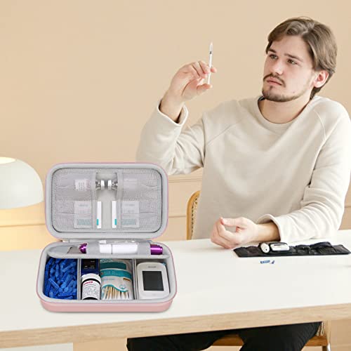 Image of Elonbo Diabetic Supplies Travel Case for Glucose Meter Diabetes Testing Kit | Portable Diabetes Testing Kit Storage Organizer Bag, Glucose Meter Insulin Pen Carrying Case for Test Strips Lancets, Gold