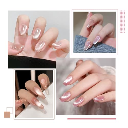 INPING Pintauñas Semipermanentes, 4 Colore Rosa Glitter Cat Eye Gel Polish con imán, Esmaltes Semipermanentes Para Uñas Soak Off UV LED Duradero Casa Salón de Manicura DIY Gel Art Set 8 ML - imagen 3