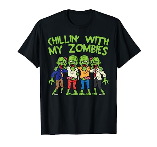 Chillin With My Zombies Funny Halloween 2020 Kids Boys Gift t-shirt, Preto, S